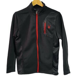 Spyder Zip Up Jacket Boys XL Sz 18-20 Black Red Knit Fleece